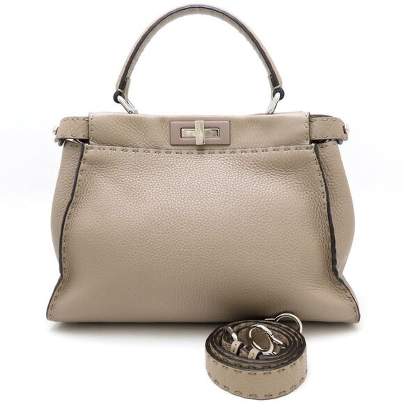 FENDI Gray Leather Peekaboo Bag - Picture 1 of 10